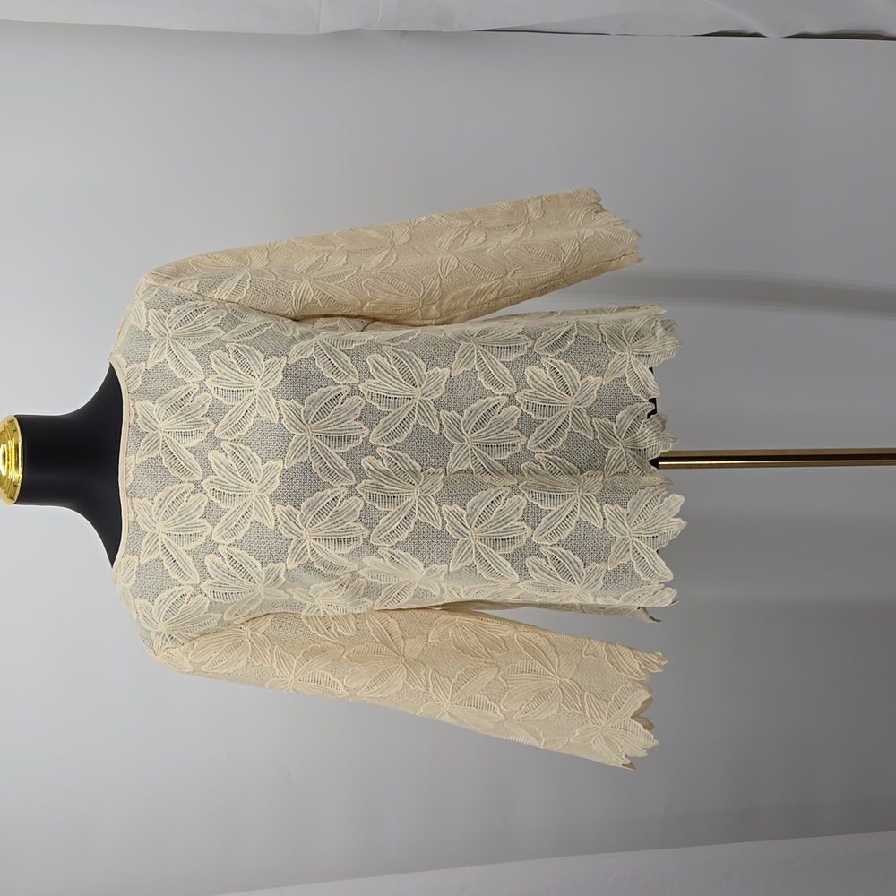Grace Chuang New York Top Womens Yellow Floral Cut Lace Formal Shirt Size Large